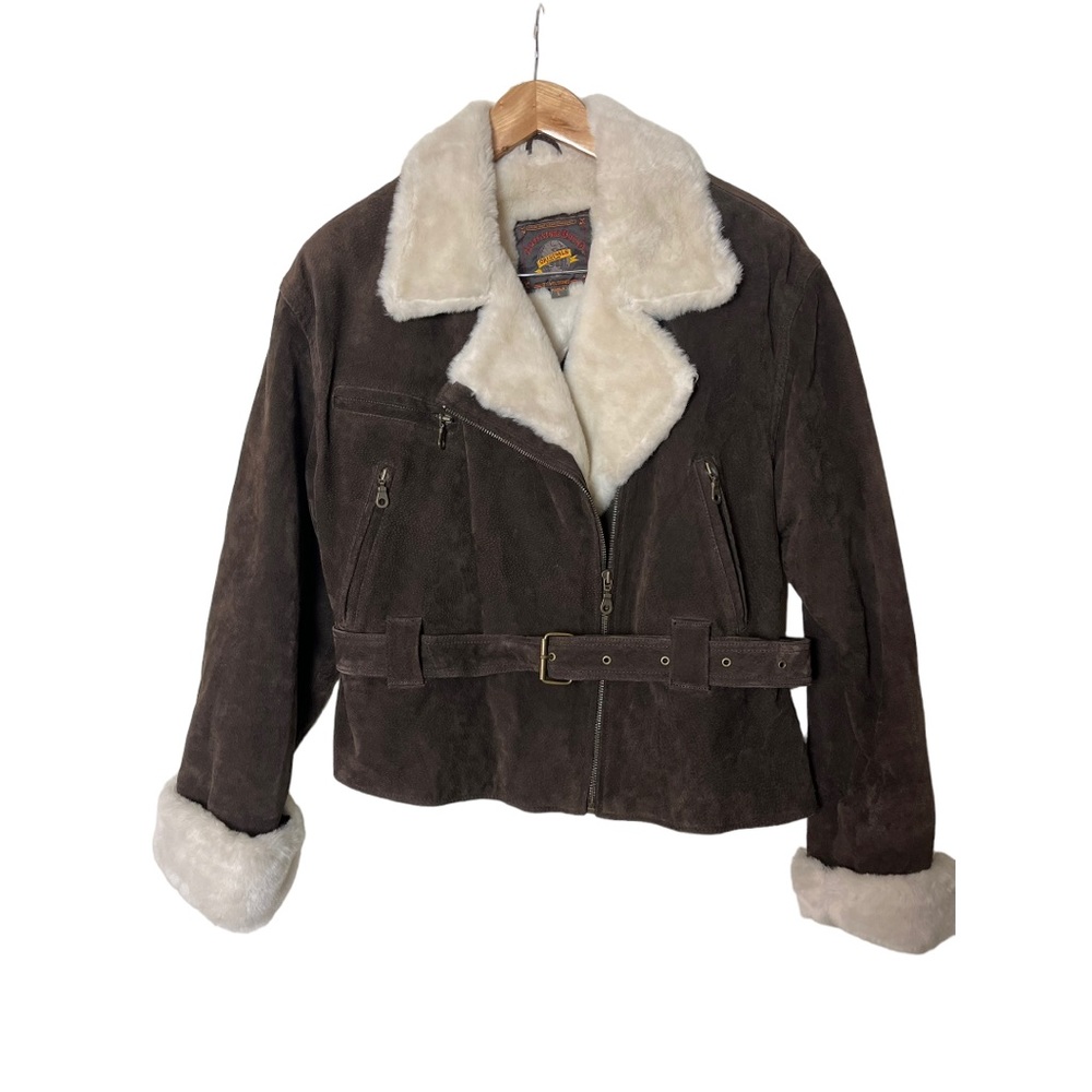 Wilsons Adventure Bound Suede Leather Jacket Coat Faux Fur Brown L